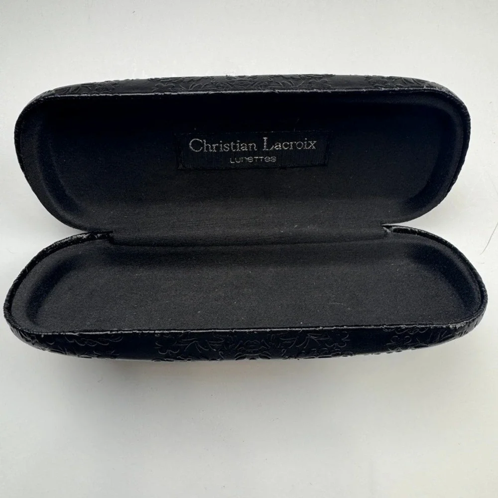 Christian Lacroix Black Embossed Floral Hard Eyeglass Case Clamshell Lunettes